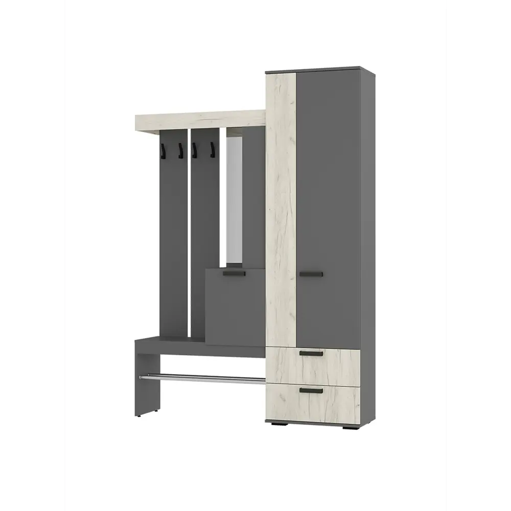 Фото 10 Комплект мебели для прихожей Bts Трамп 150x217.6x37.2 см ЛДСП цвет графит/дуб крафт белый Фото 10 Комплект мебели для прихожей Bts Трамп 150x217.6x37.2 см ЛДСП цвет графит/дуб крафт белый