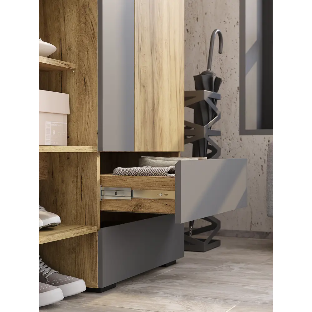 Фото 7 Комплект мебели для прихожей Bts Твист 120.2x202x37.2 см ЛДСП цвет крафт/графит Фото 7 Комплект мебели для прихожей Bts Твист 120.2x202x37.2 см ЛДСП цвет крафт/графит