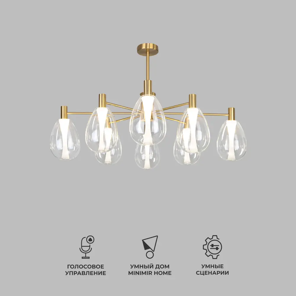 Фото 2 Люстра на штанге умная Eurosvet Magma A069323 8 ламп 10 м² цвет латунь