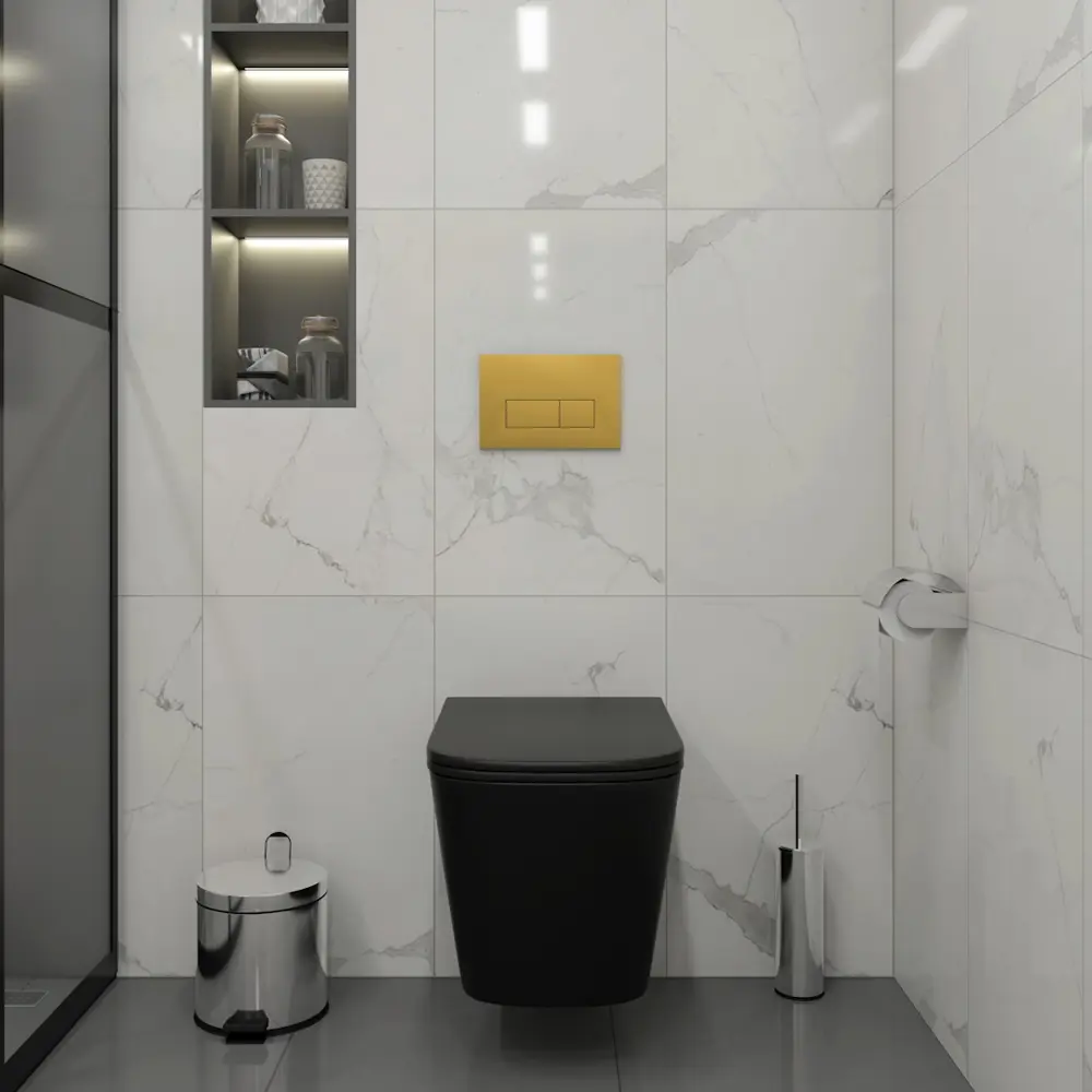 Фото 3 Инсталляция с унитазом комплект 5 в 1 Teymi F16123 унитаз подвесной безободковый черный Helmi Black кнопка золото Фото 3 Инсталляция с унитазом комплект 5 в 1 Teymi F16123 унитаз подвесной безободковый черный Helmi Black кнопка золото