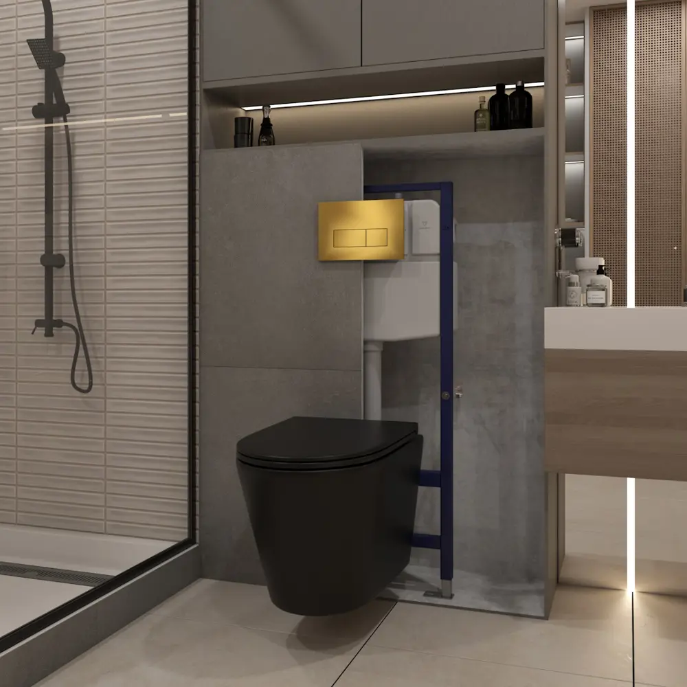 Фото 5 Инсталляция с унитазом комплект 5 в 1 Teymi F16139 унитаз подвесной безободковый черный Solli Black кнопка золото Фото 5 Инсталляция с унитазом комплект 5 в 1 Teymi F16139 унитаз подвесной безободковый черный Solli Black кнопка золото