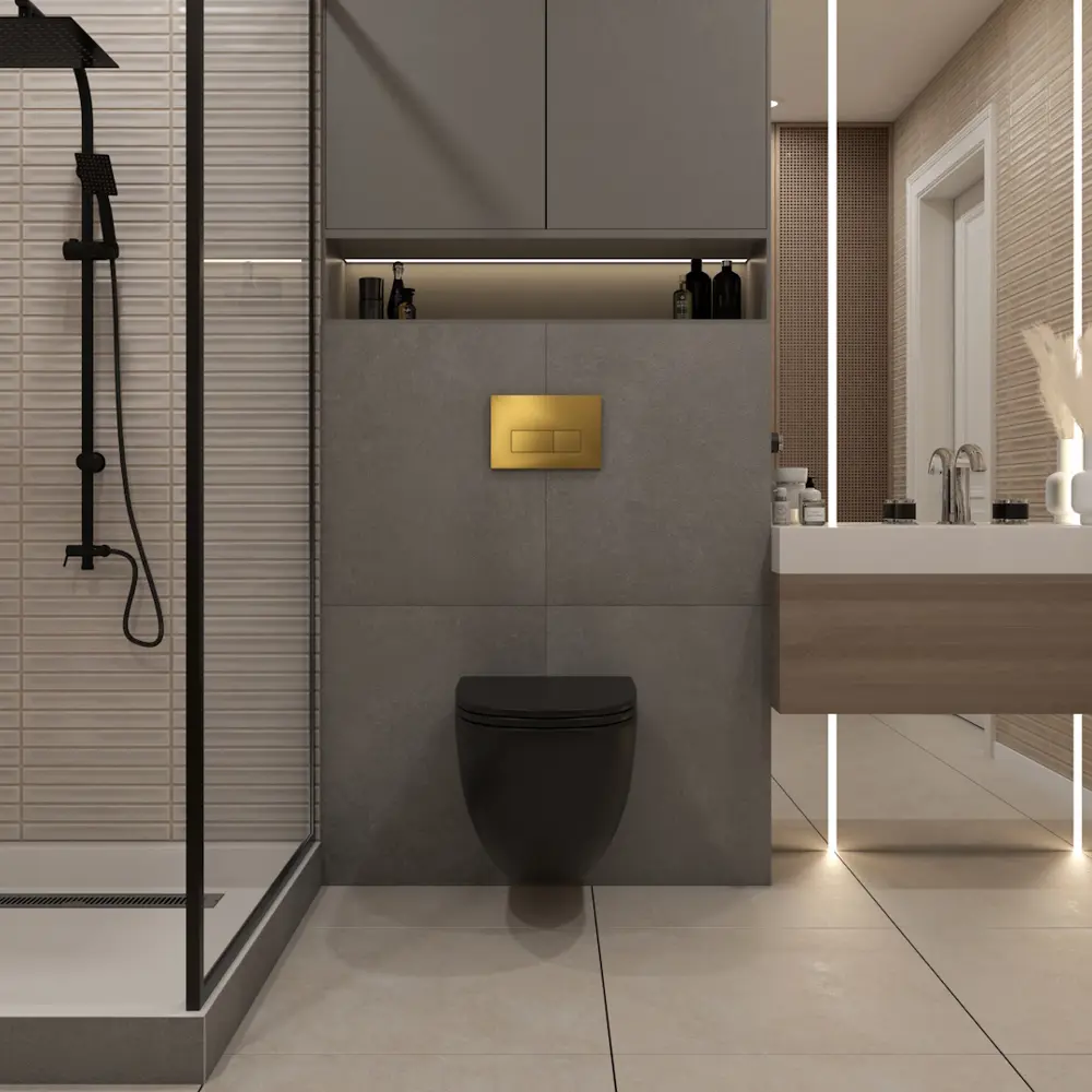 Фото 3 Инсталляция с унитазом комплект 5 в 1 Teymi F16136 унитаз подвесной безободковый черный Lina S Black кнопка золото Фото 3 Инсталляция с унитазом комплект 5 в 1 Teymi F16136 унитаз подвесной безободковый черный Lina S Black кнопка золото