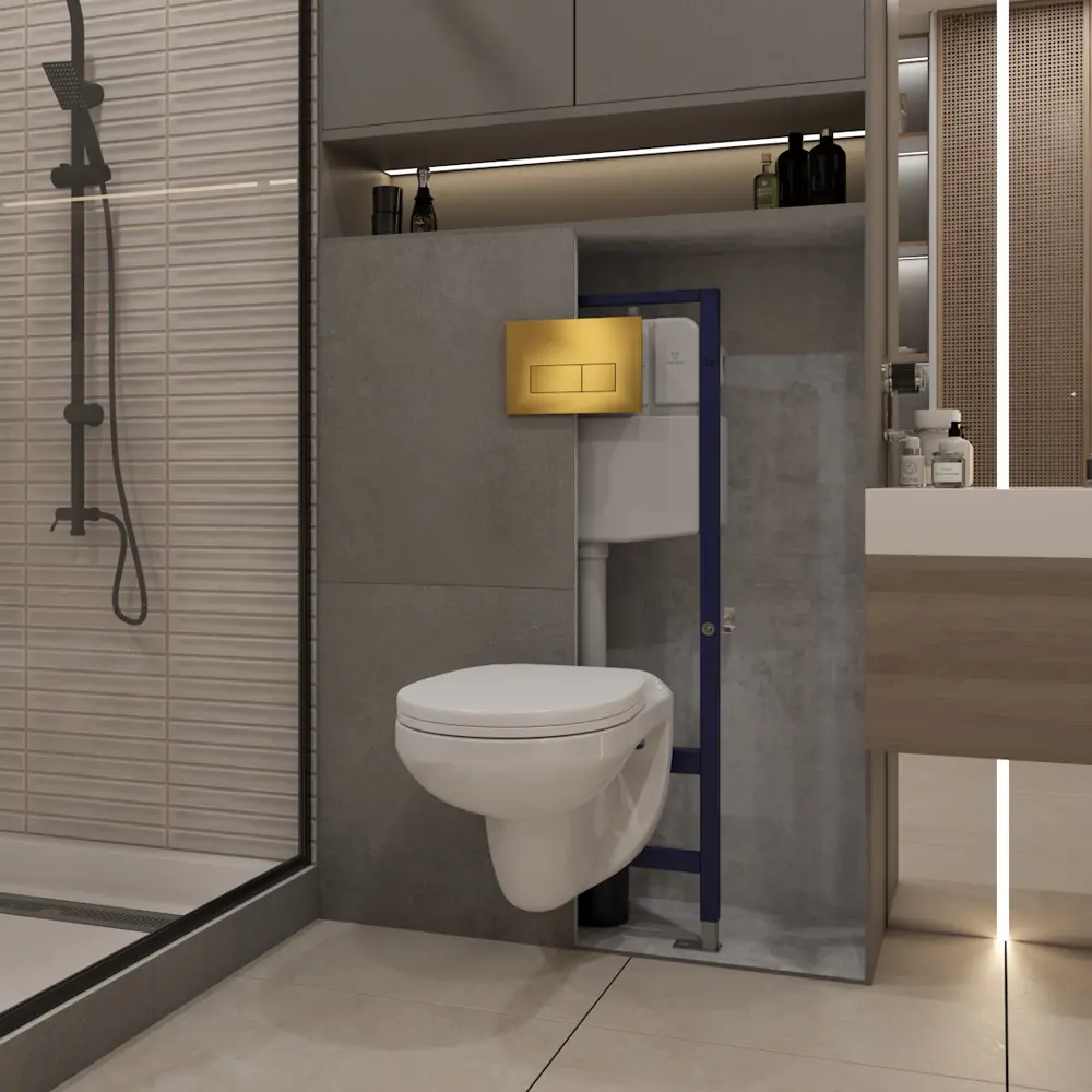 Фото 5 Инсталляция с унитазом комплект 5 в 1 Teymi F16154 унитаз подвесной безободковый Hanna кнопка золото Фото 5 Инсталляция с унитазом комплект 5 в 1 Teymi F16154 унитаз подвесной безободковый Hanna кнопка золото