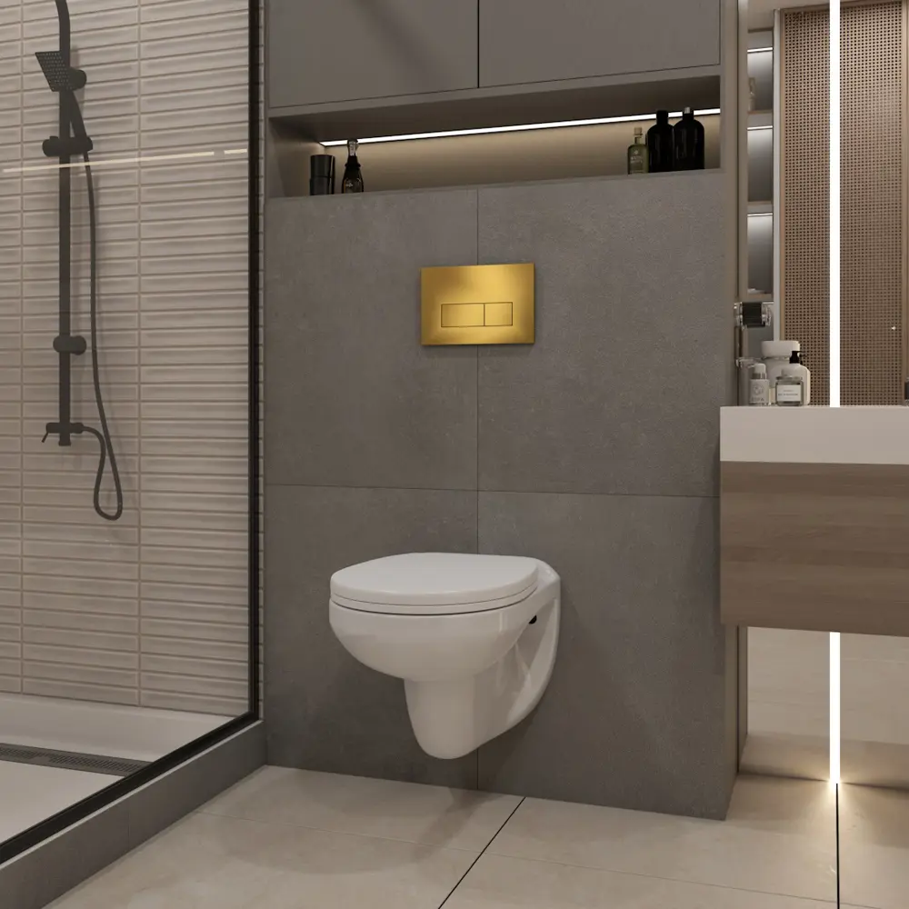 Фото 4 Инсталляция с унитазом комплект 5 в 1 Teymi F16154 унитаз подвесной безободковый Hanna кнопка золото Фото 4 Инсталляция с унитазом комплект 5 в 1 Teymi F16154 унитаз подвесной безободковый Hanna кнопка золото