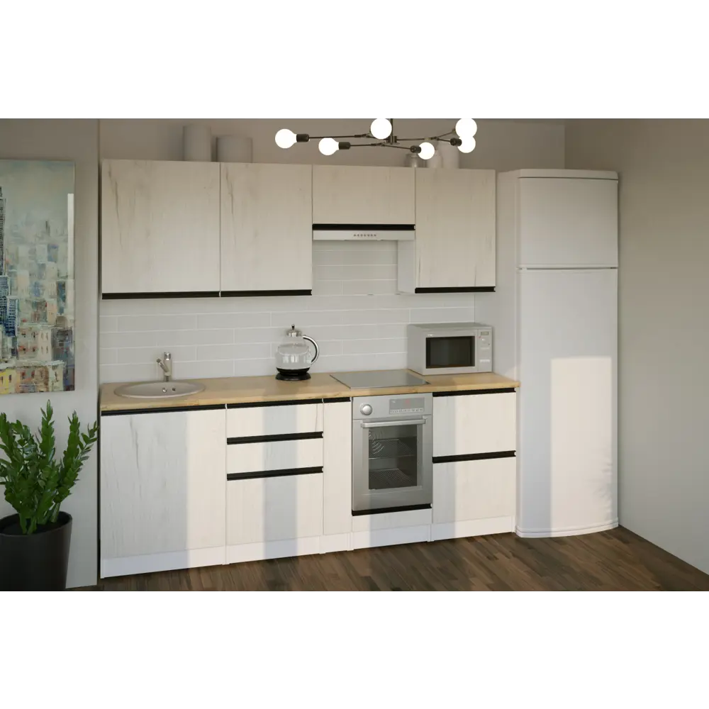 Фото 2 Кухонный гарнитур Компакт/амели Герда Амели компакт 220x212x60 см ЛДСП цвет беленый дуб Фото 2 Кухонный гарнитур Компакт/амели Герда Амели компакт 220x212x60 см ЛДСП цвет беленый дуб