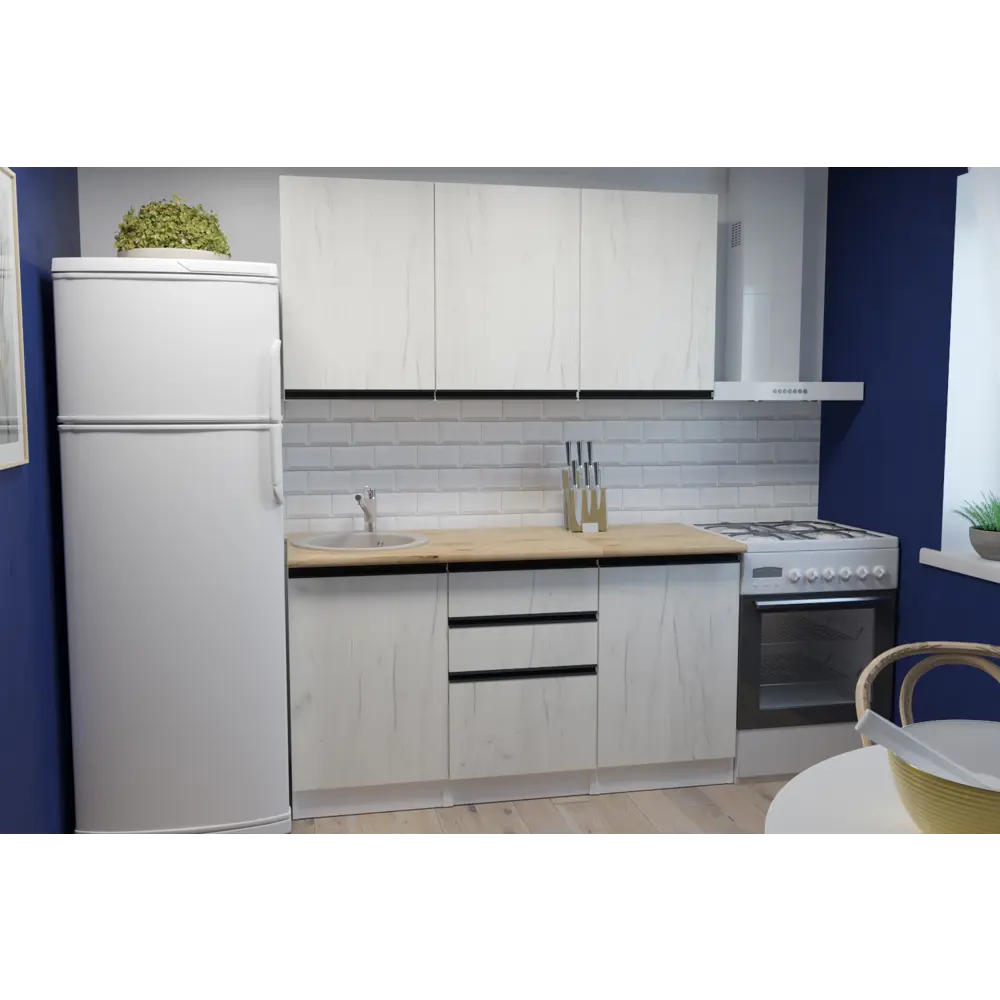 Фото 2 Кухонный гарнитур Нормал/амели Герда Амели нормал 150x212x60 см ЛДСП цвет беленый дуб Фото 2 Кухонный гарнитур Нормал/амели Герда Амели нормал 150x212x60 см ЛДСП цвет беленый дуб