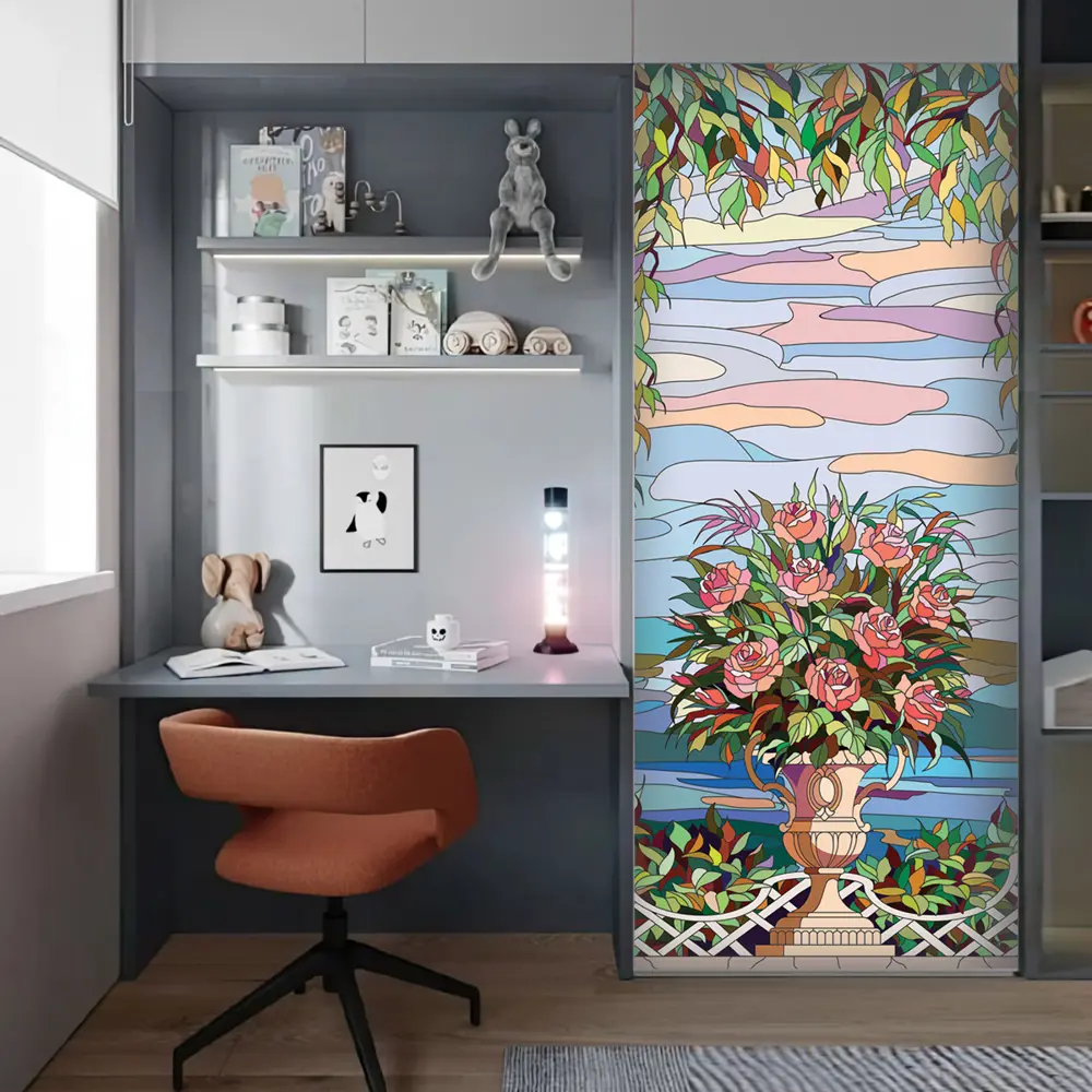 Фото 11 Пленка самоклеящаяся универсальная Wallfix Витраж с букетом 0.95x2.2 м цвет голубой;розовый;зеленый Фото 11 Пленка самоклеящаяся универсальная Wallfix Витраж с букетом 0.95x2.2 м цвет голубой;розовый;зеленый