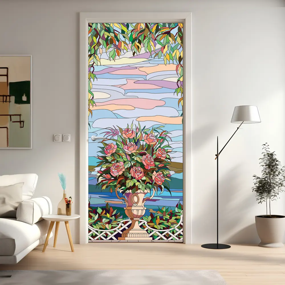 Фото 8 Пленка самоклеящаяся универсальная Wallfix Витраж с букетом 0.95x2.2 м цвет голубой;розовый;зеленый Фото 8 Пленка самоклеящаяся универсальная Wallfix Витраж с букетом 0.95x2.2 м цвет голубой;розовый;зеленый