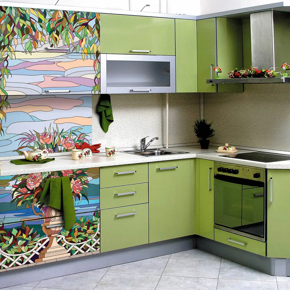 Фото 4 Пленка самоклеящаяся универсальная Wallfix Витраж с букетом 0.95x2.2 м цвет голубой;розовый;зеленый Фото 4 Пленка самоклеящаяся универсальная Wallfix Витраж с букетом 0.95x2.2 м цвет голубой;розовый;зеленый