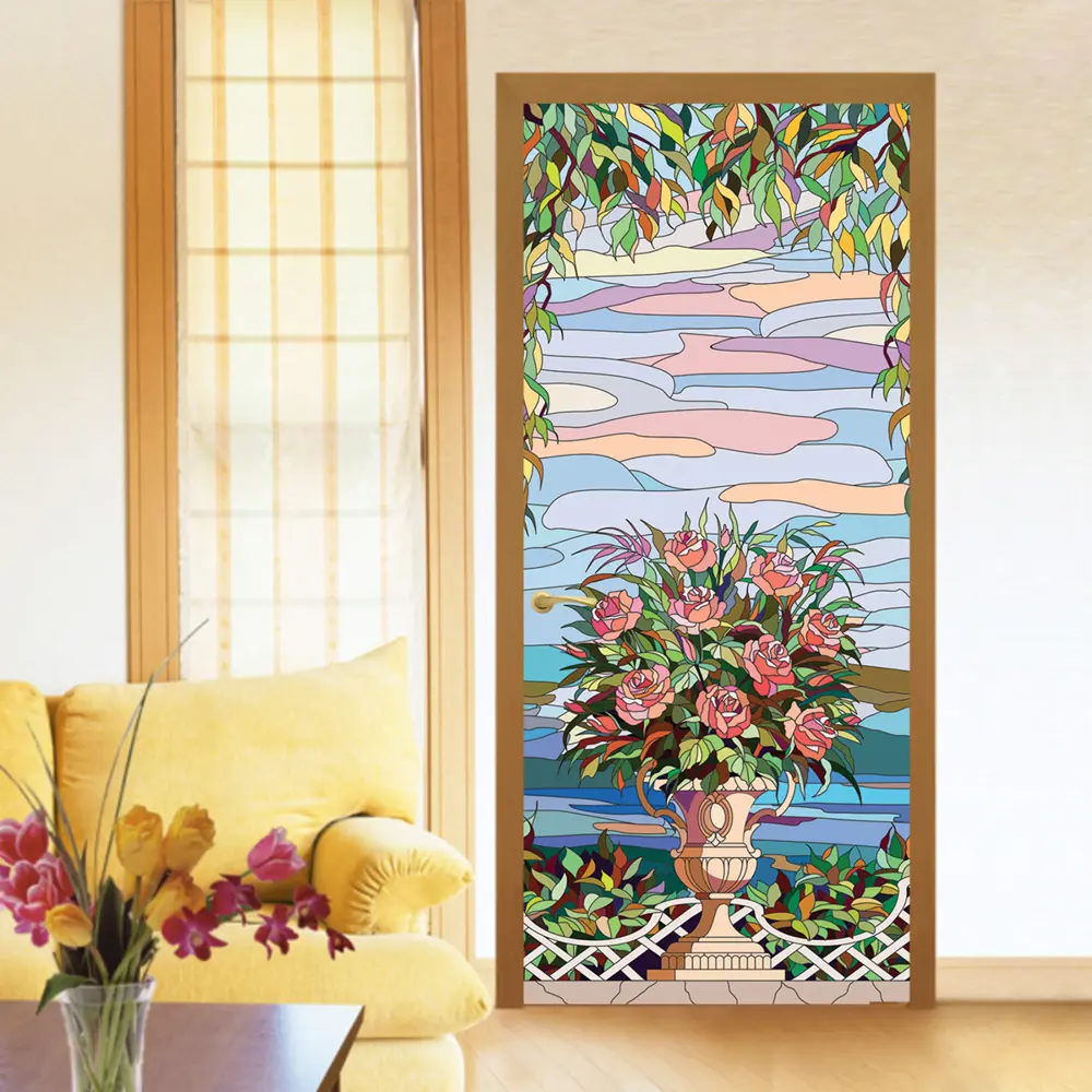 Фото 3 Пленка самоклеящаяся универсальная Wallfix Витраж с букетом 0.95x2.2 м цвет голубой;розовый;зеленый Фото 3 Пленка самоклеящаяся универсальная Wallfix Витраж с букетом 0.95x2.2 м цвет голубой;розовый;зеленый