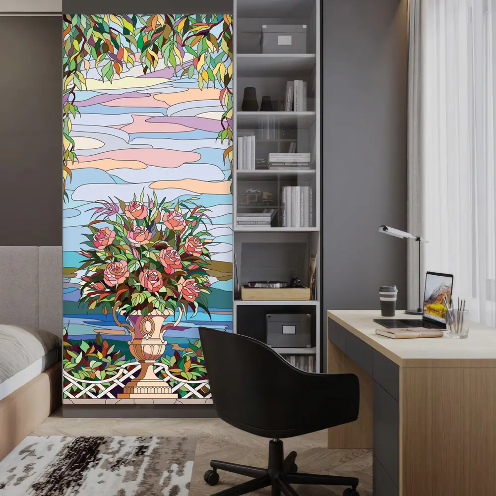 Фото 10 Пленка самоклеящаяся универсальная Wallfix Витраж с букетом 0.95x2.2 м цвет голубой;розовый;зеленый Фото 10 Пленка самоклеящаяся универсальная Wallfix Витраж с букетом 0.95x2.2 м цвет голубой;розовый;зеленый