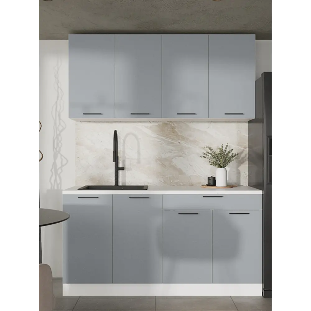 Фото Кухонный гарнитур Невада Mebiplex Ут-00156826 160x217.8x60 см ЛДСП цвет светло-серый. Фото Кухонный гарнитур Невада Mebiplex Ут-00156826 160x217.8x60 см ЛДСП цвет светло-серый.