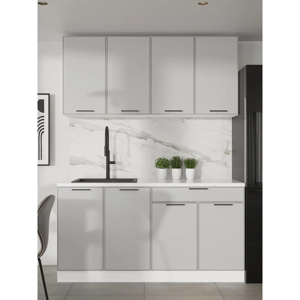 Фото Кухонный гарнитур Тунис Mebiplex Ут-00156834 160x217.8x60 см ЛДСП цвет светло-серый. Фото Кухонный гарнитур Тунис Mebiplex Ут-00156834 160x217.8x60 см ЛДСП цвет светло-серый.