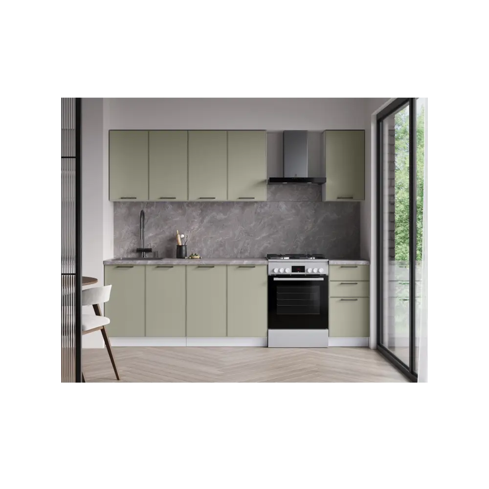 Фото Кухонный гарнитур Тунис Mebiplex Ут-00156836 200x217.8x60 см ЛДСП цвет серо-зеленый. Фото Кухонный гарнитур Тунис Mebiplex Ут-00156836 200x217.8x60 см ЛДСП цвет серо-зеленый.