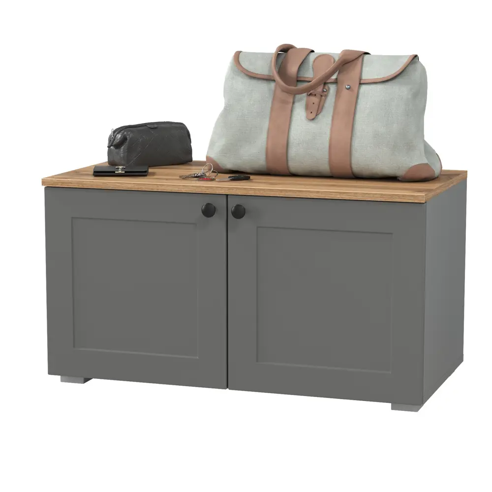 Фото Обувница Mobi Остин 13.257 80x44x42 см 2 полки ЛДСП цвет серый графит/дуб крафт золотой Фото Обувница Mobi Остин 13.257 80x44x42 см 2 полки ЛДСП цвет серый графит/дуб крафт золотой