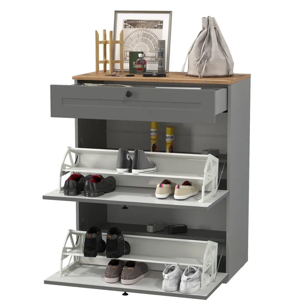 Фото 2 Обувница Mobi Остин 16.121 80x99x42 см 2 полки ЛДСП цвет серый графит/дуб крафт золотой Фото 2 Обувница Mobi Остин 16.121 80x99x42 см 2 полки ЛДСП цвет серый графит/дуб крафт золотой