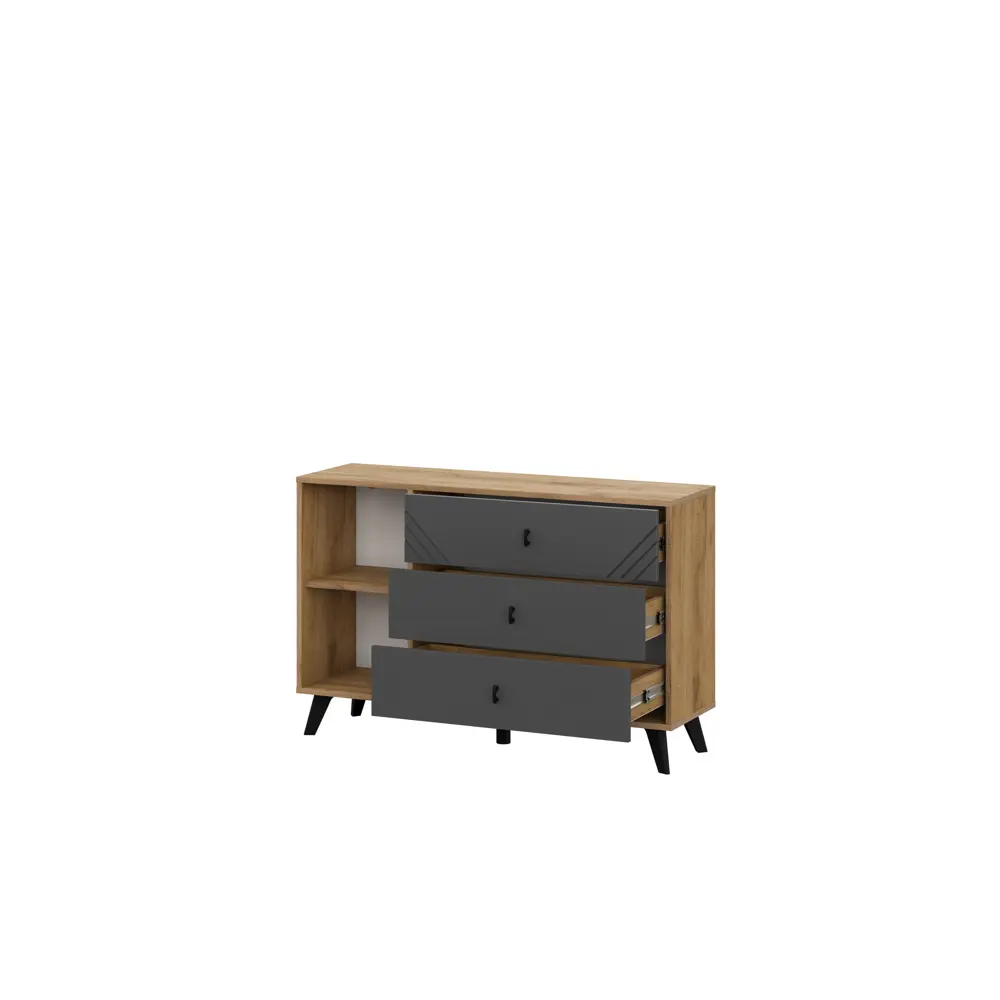 Фото 4 Комод Sv-мебель Байкал 3 ящика 114х33.1х73.2 см ЛДСП цвет дуб золотой/графит Фото 4 Комод Sv-мебель Байкал 3 ящика 114х33.1х73.2 см ЛДСП цвет дуб золотой/графит