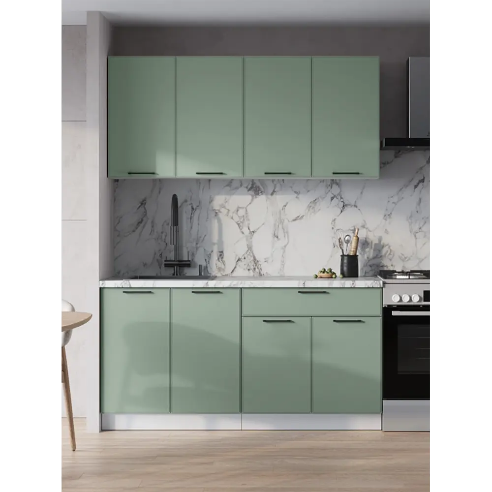 Фото Кухонный гарнитур Тунис Mebiplex Ут-00156833 160x217.8x60 см ЛДСП цвет зеленый. Фото Кухонный гарнитур Тунис Mebiplex Ут-00156833 160x217.8x60 см ЛДСП цвет зеленый.