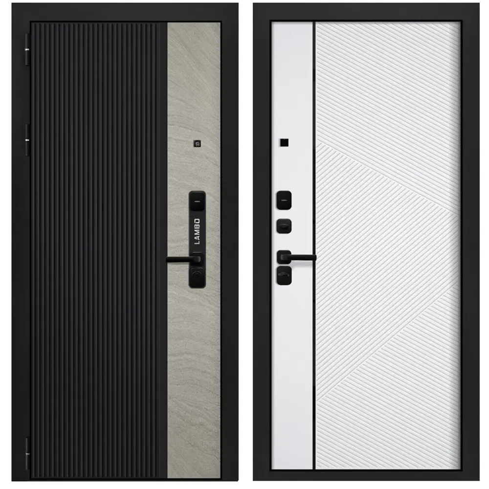 Фото Входная дверь Foreman Lambo 2 левый 205x96см цвет черный кварц и дюна бриз/беллучи Фото Входная дверь Foreman Lambo 2 левый 205x96см цвет черный кварц и дюна бриз/беллучи