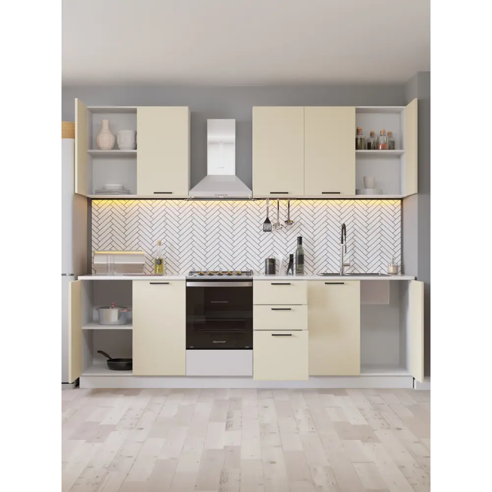 Фото 5 Кухонный гарнитур Ройс Дсв мебель 68512 200x151.6x51.6 см ЛДСП цвет кремовый