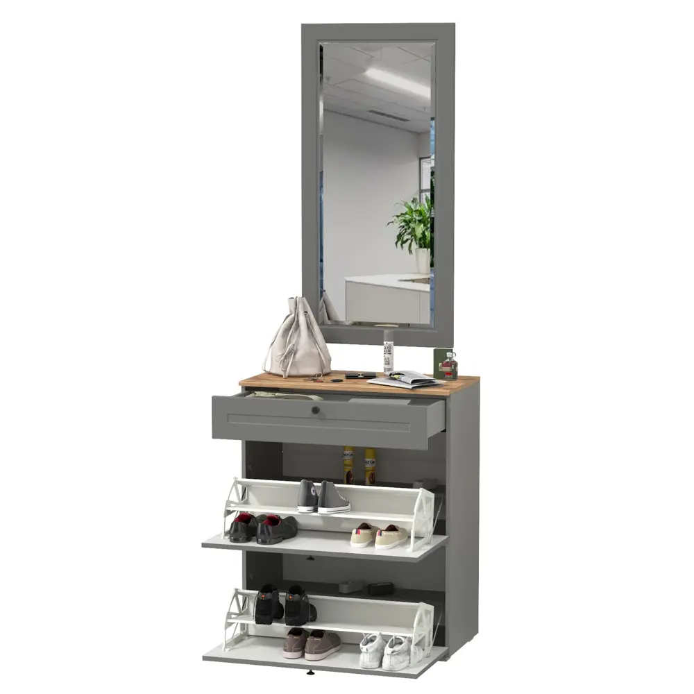 Фото 2 Комплект мебели для прихожей Mobi Остин 16.121+17.03-гз 80x230x42 см ЛДСП цвет серый графит/дуб крафт золотой Фото 2 Комплект мебели для прихожей Mobi Остин 16.121+17.03-гз 80x230x42 см ЛДСП цвет серый графит/дуб крафт золотой