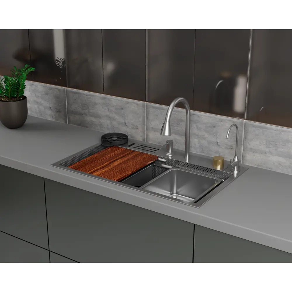 Фото 2 Мойка для кухни D&k 75x46 см глубина чаши 22 см нержавеющая сталь aisi 304 цвет сатин