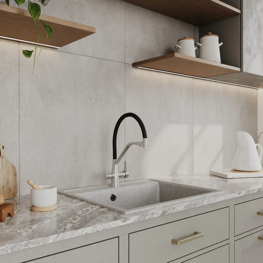 Фото 8 Мойка для кухни Teymi 51x60 см глубина чаши 20 см кварц цвет серый