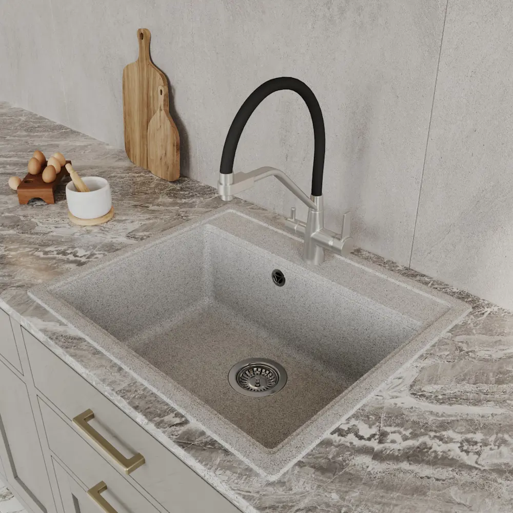 Фото 7 Мойка для кухни Teymi 51x60 см глубина чаши 20 см кварц цвет серый