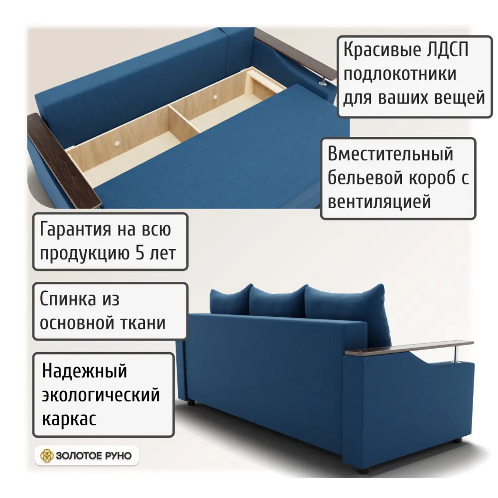 Фото 4 Диван прямой Золотое руно Квадро 1 ППУ Квест-24 92x78x76 см ткань цвет синий Фото 4 Диван прямой Золотое руно Квадро 1 ППУ Квест-24 92x78x76 см ткань цвет синий