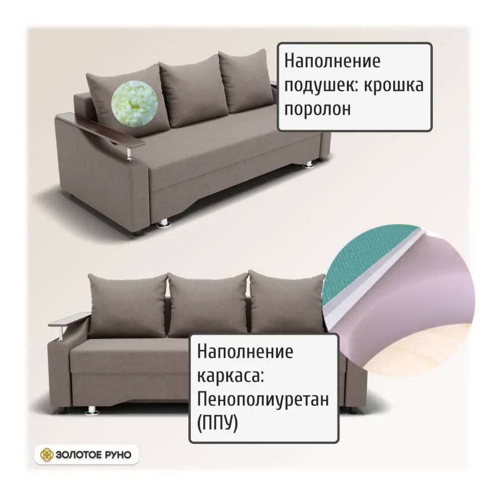 Фото 5 Диван прямой Золотое руно Квадро 1 ППУ Квест-32 92x78x76 см ткань цвет бежевый Фото 5 Диван прямой Золотое руно Квадро 1 ППУ Квест-32 92x78x76 см ткань цвет бежевый