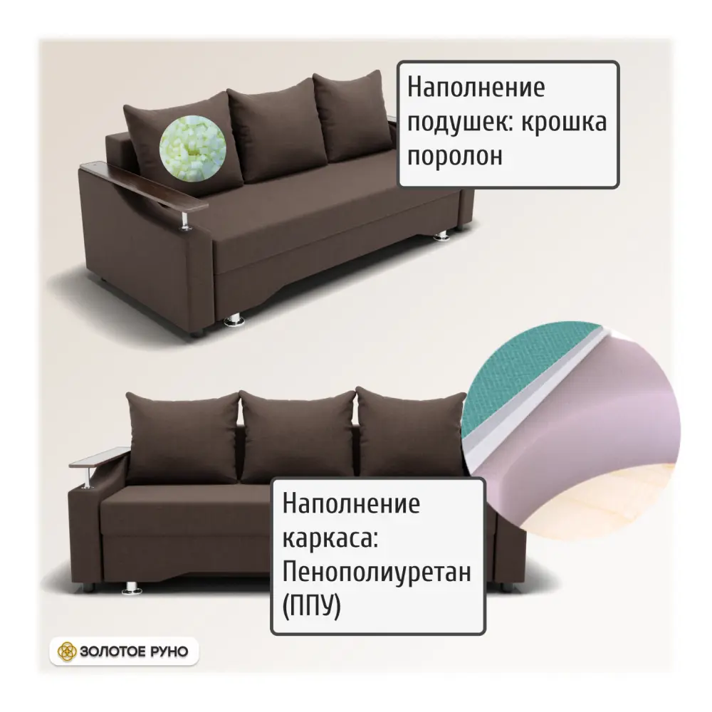 Фото 5 Диван прямой Золотое руно Квадро 1 ППУ Квест-33 92x78x76 см ткань цвет шоколадный Фото 5 Диван прямой Золотое руно Квадро 1 ППУ Квест-33 92x78x76 см ткань цвет шоколадный
