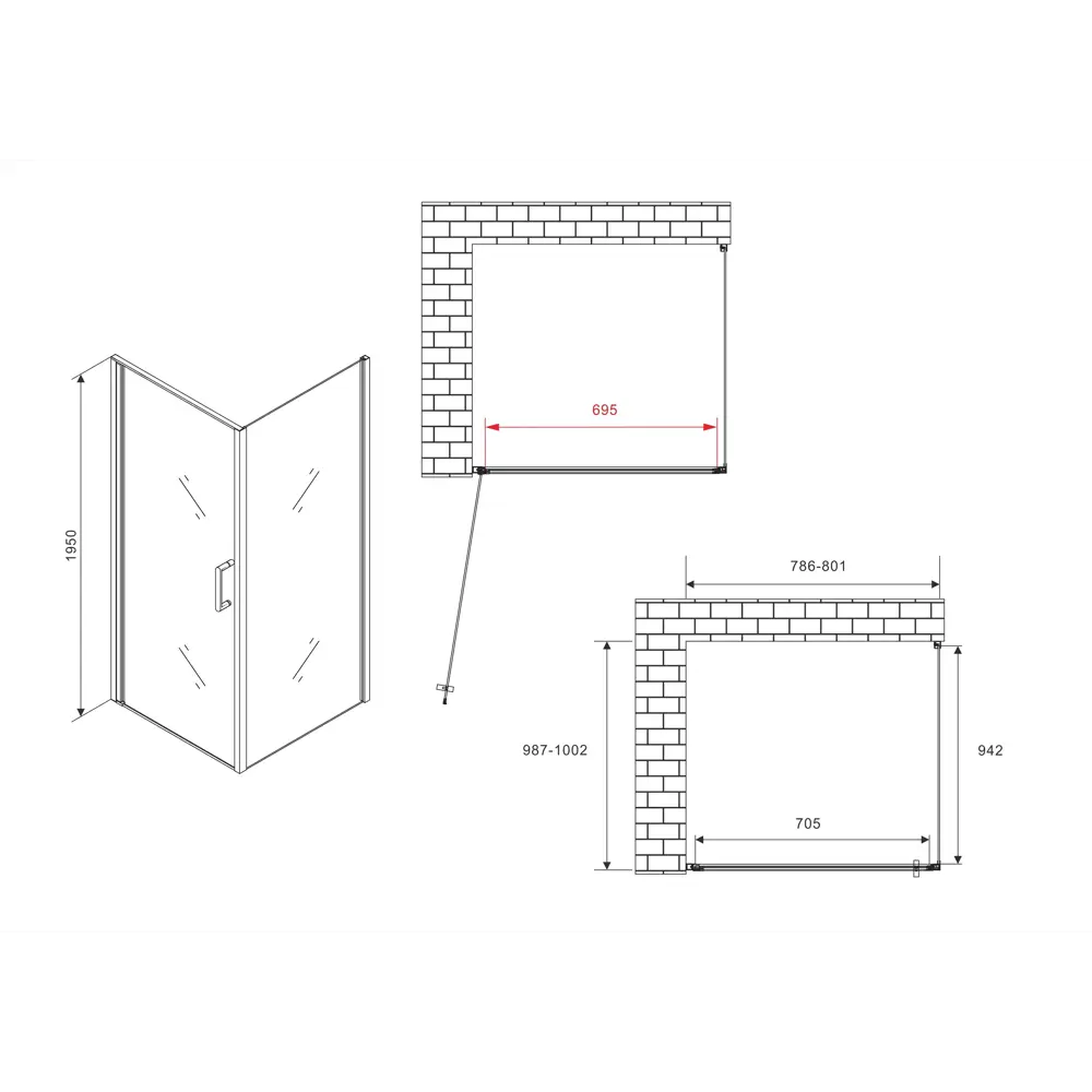 Фото 14 Душевой уголок Abber Sonnenstrand AG04080-S100 прямоугольный 100x80см серебро профиль эффект стекла прозрачный