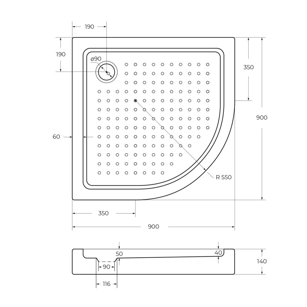 Фото 2 Душевой поддон Cezares TRAY-A-R-90-550-15-W-W0 полукруг акрил 90x90см