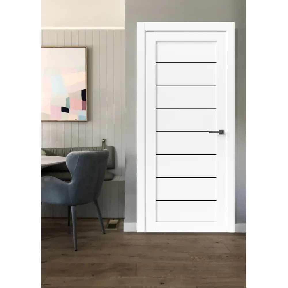 Фото 4 Комплект межкомнатной двери Uberture Модерн 10005 остеклённая 70x200см ПВХ цвет белый с коробом и наличниками фурнитура BL Фото 4 Комплект межкомнатной двери Uberture Модерн 10005 остеклённая 70x200см ПВХ цвет белый с коробом и наличниками фурнитура BL