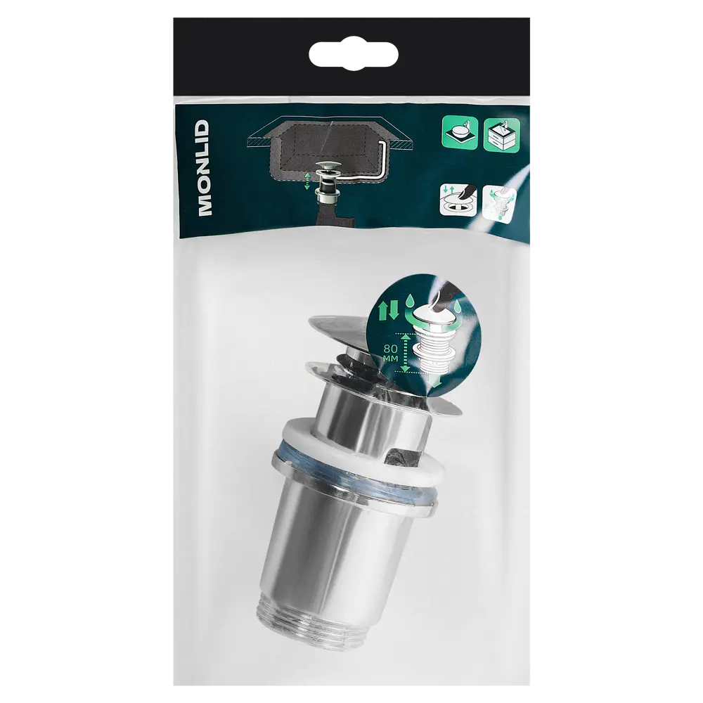 Фото 8 Выпуск для раковины MONLID 40 мм клик-клак с переливом хром