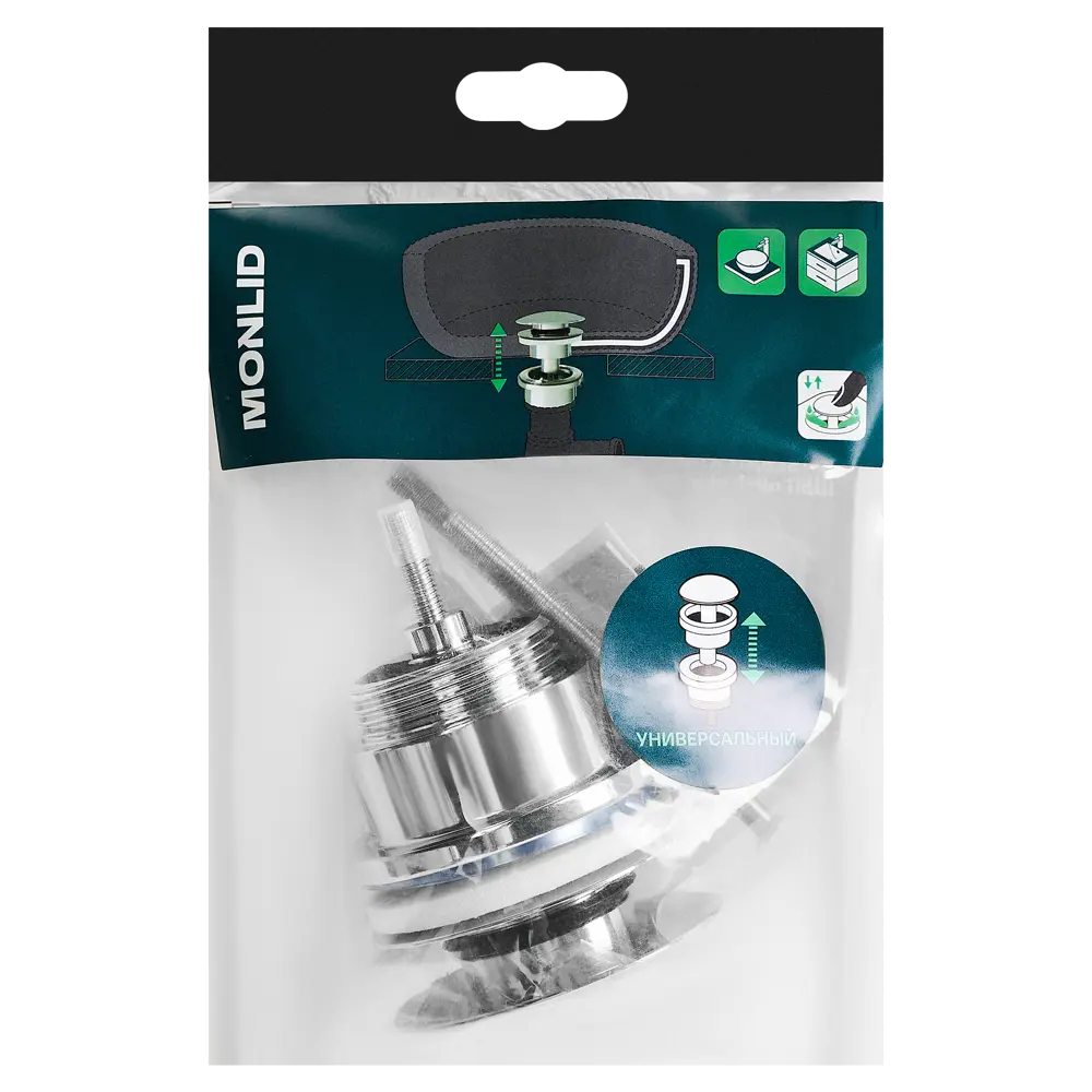 Фото 9 Выпуск для раковины MONLID 40 мм клик-клак с переливом хром Фото 9 Выпуск для раковины MONLID 40 мм клик-клак с переливом хром