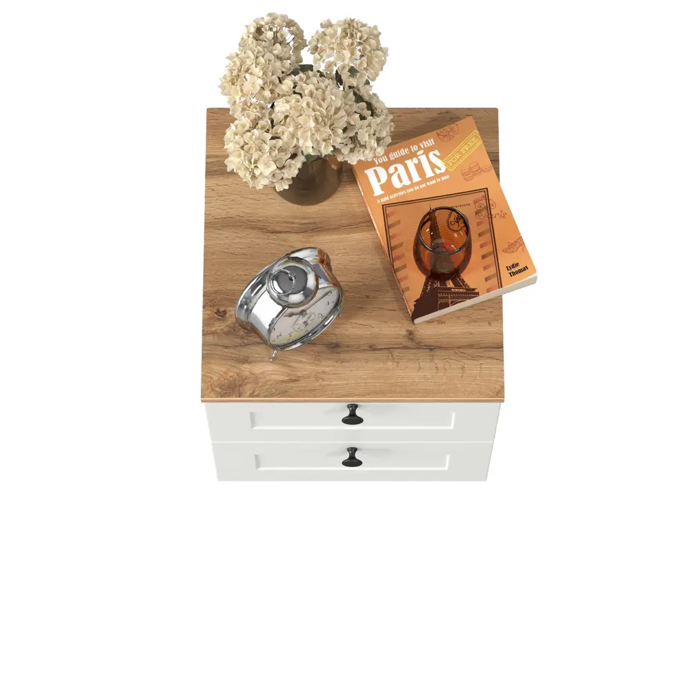 Фото 3 Тумба прикроватная Mobi Остин 16.152 40x44x42 см 2 ящика ЛДСП цвет белый шагрень/дуб крафт золотой