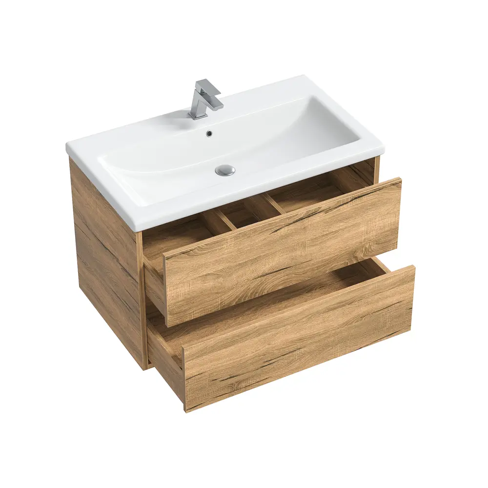 Фото 6 Тумба с раковиной в ванную Ruvann Rinni 80 раковина Como 80 подвесная цвет дуб вотан