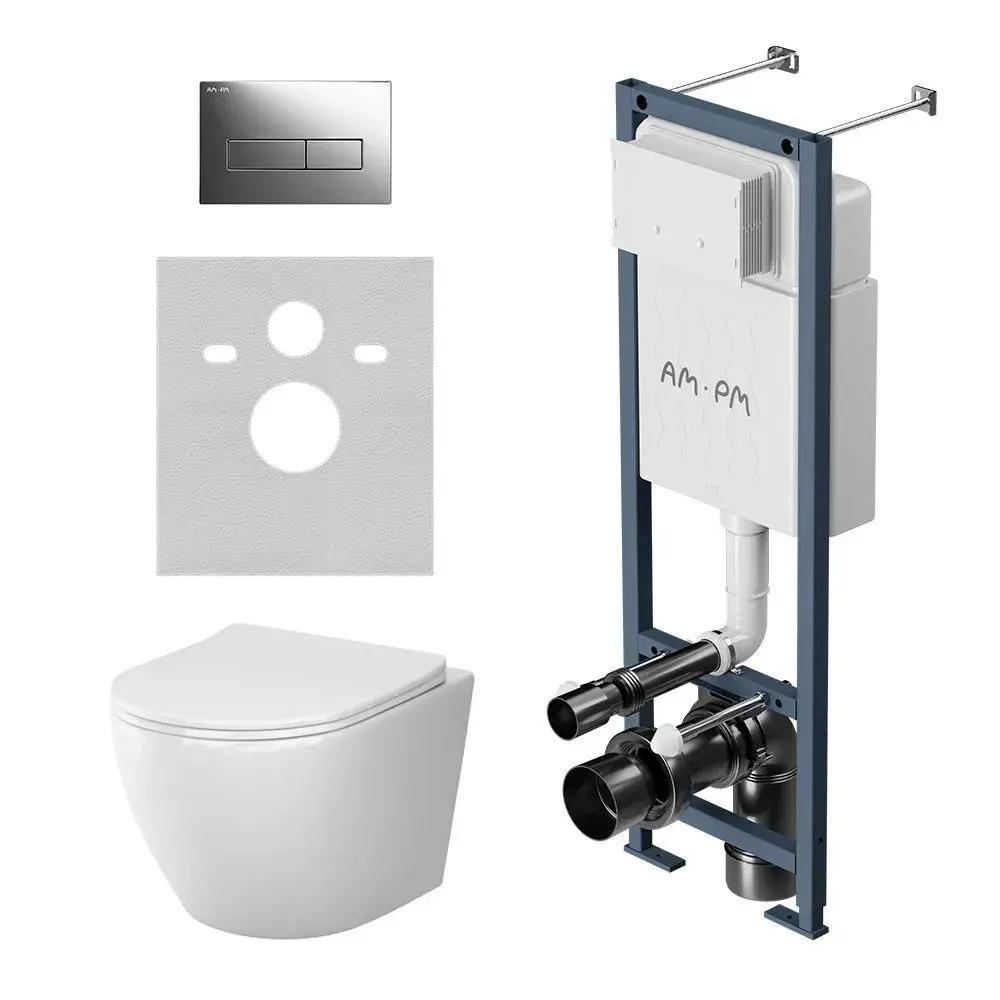 Фото Комплект инсталляция с подвесным унитазом Am.pm Chic Aquaspin IS117351.CH1900mp с сиденьем микролифт и клавишей M глянцевый хром Фото Комплект инсталляция с подвесным унитазом Am.pm Chic Aquaspin IS117351.CH1900mp с сиденьем микролифт и клавишей M глянцевый хром
