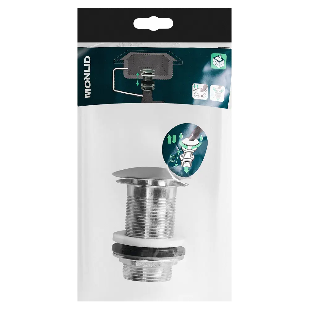 Фото 8 Выпуск для раковины MONLID 40 мм клик-клак без перелива хром Фото 8 Выпуск для раковины MONLID 40 мм клик-клак без перелива хром