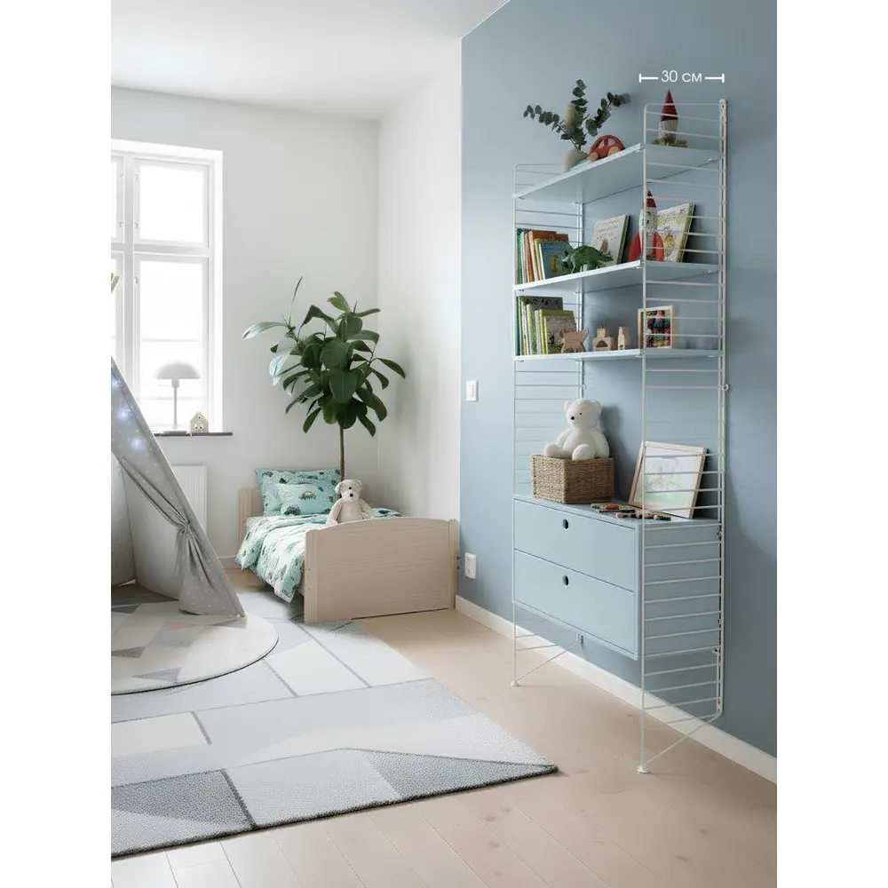 Фото 4 Стеллаж Scandi systems Уве 3 полок 80x200x30 см ЛДСП цвет голубой Фото 4 Стеллаж Scandi systems Уве 3 полок 80x200x30 см ЛДСП цвет голубой