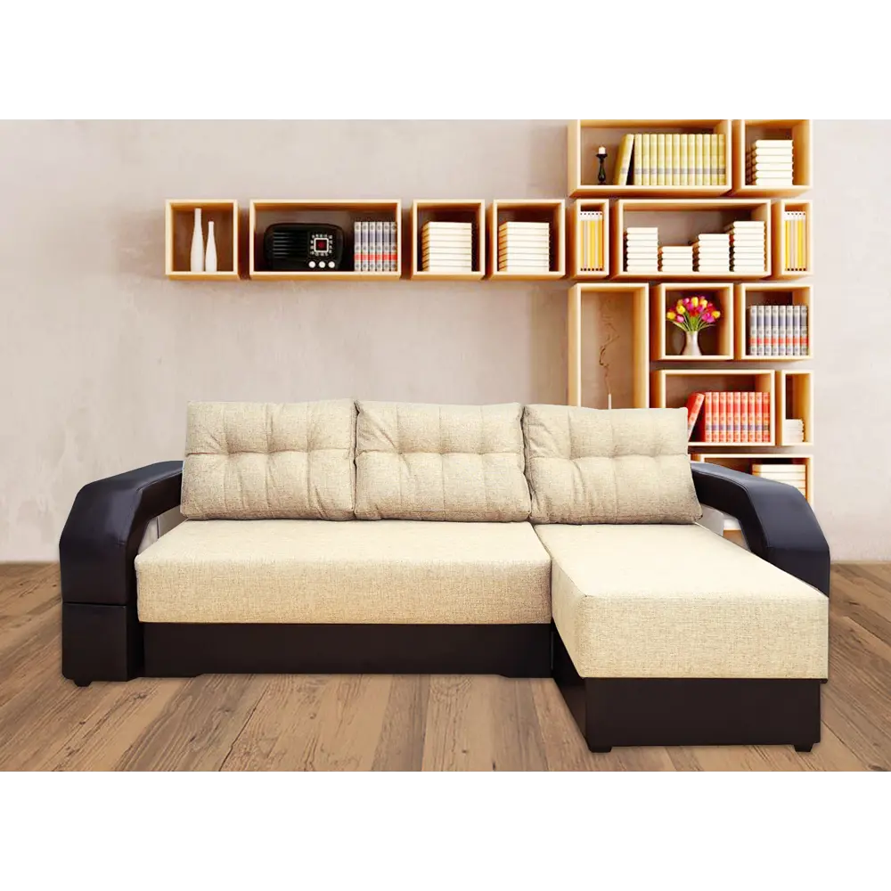 Фото Диван раскладной Meblines Манчестер угловой с подсветкой 250x85x157 см рогожка цвет коричневый