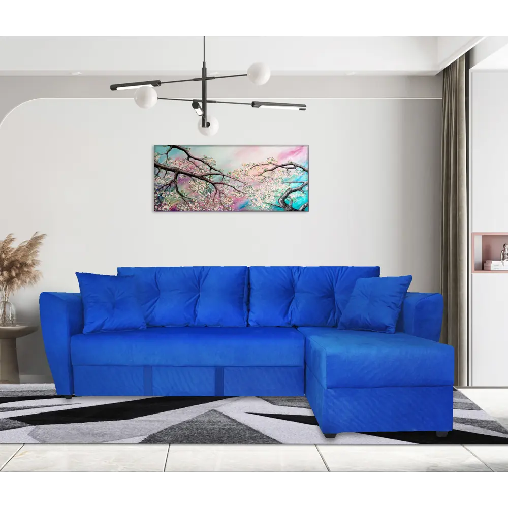 Фото Диван раскладной Meblines Амстердам 245x87x167 см велюр цвет синий Фото Диван раскладной Meblines Амстердам 245x87x167 см велюр цвет синий