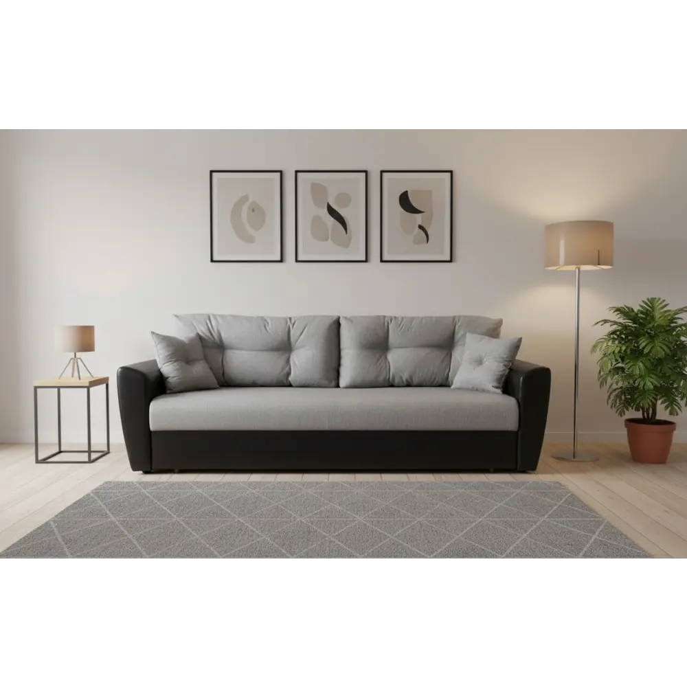 Фото Диван раскладной Meblines Амстердам 235x100x110 см рогожка цвет серый/черный Фото Диван раскладной Meblines Амстердам 235x100x110 см рогожка цвет серый/черный