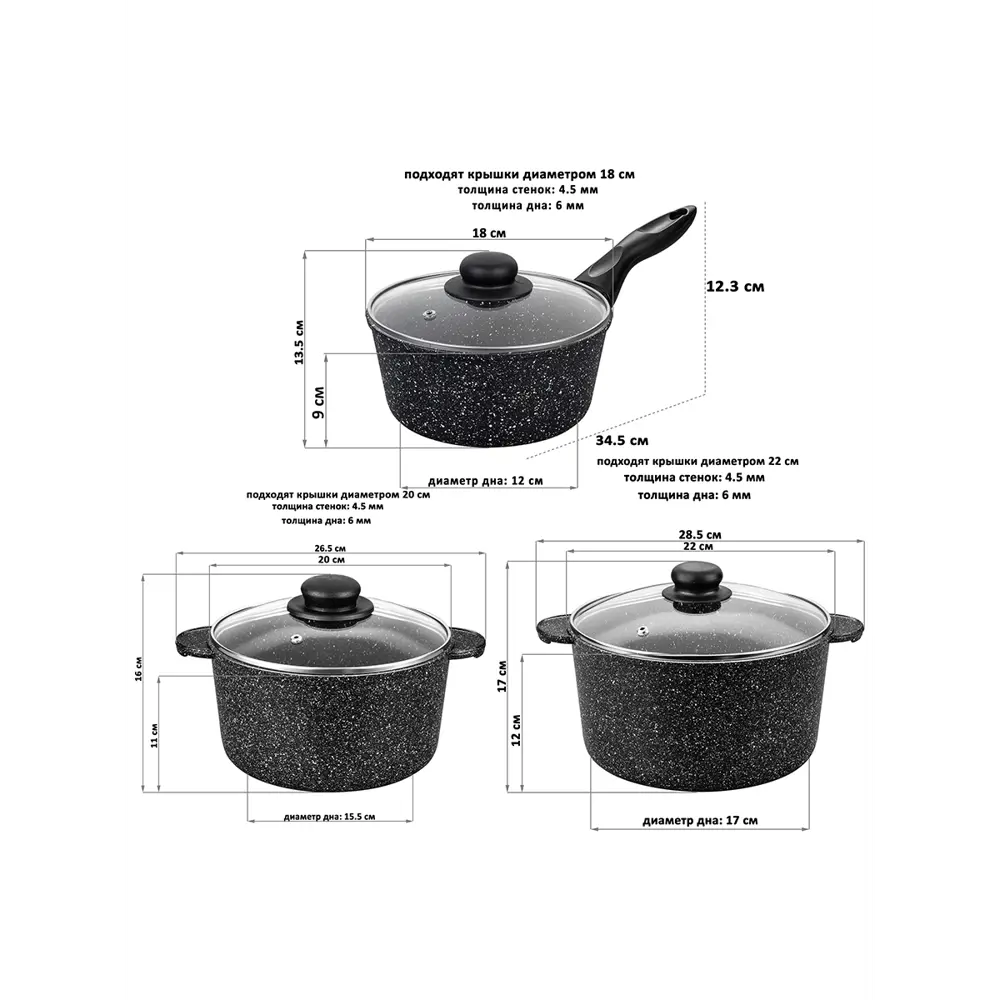 Фото 3 Набор посуды Elan Gallery 6 предметов алюминий цвет черный 120143+3 Фото 3 Набор посуды Elan Gallery 6 предметов алюминий цвет черный 120143+3