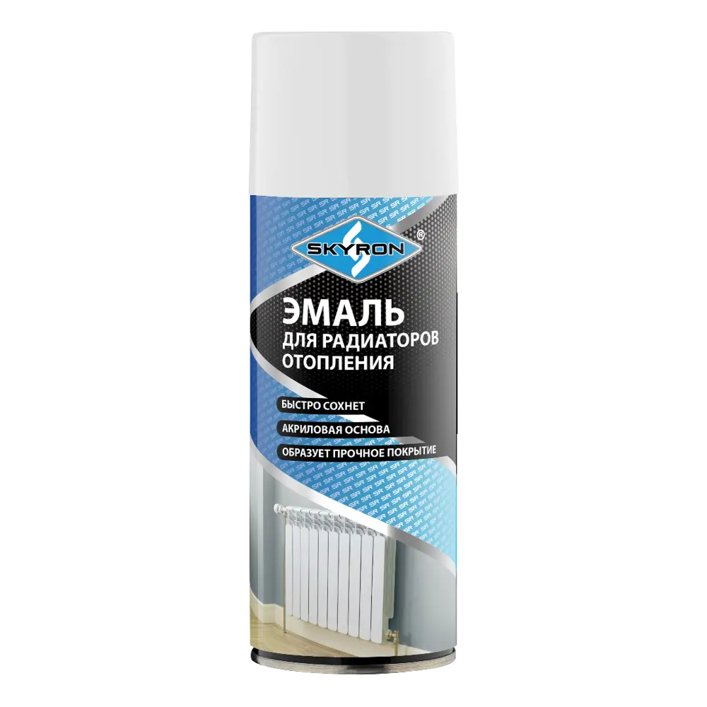 Фото Декоративная аэрозольная эмаль Skyron для радиаторов отопления белая глянцевая 520 мл