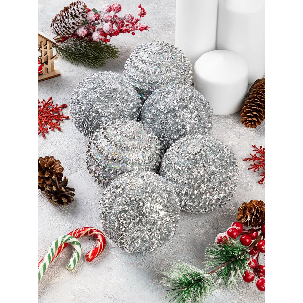 Фото 5 Набор елочных шаров Elan gallery 970085 Серебряный узор 9.5 см полиуретан серебро 6 шт Фото 5 Набор елочных шаров Elan gallery 970085 Серебряный узор 9.5 см полиуретан серебро 6 шт