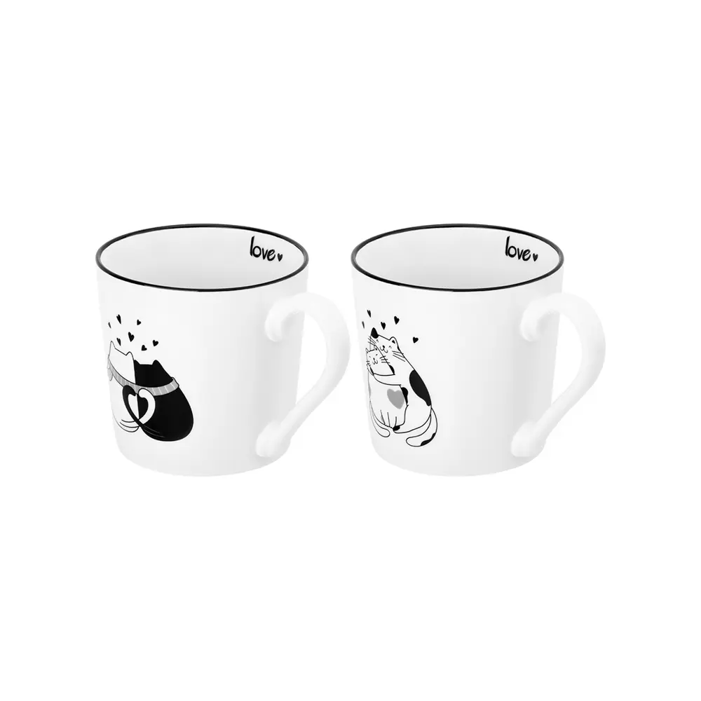 Фото 3 Набор кружек 2 шт 390 мл Elan Gallery Влюбленные котики фарфор цвет черный/белый