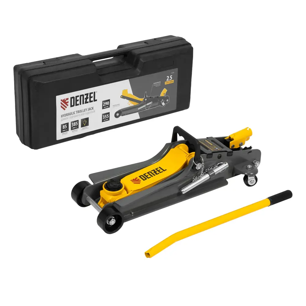 Фото Домкрат подкатной гидравлический Denzel 51233 до 2.5 т, 85-385 мм Фото Домкрат подкатной гидравлический Denzel 51233 до 2.5 т, 85-385 мм