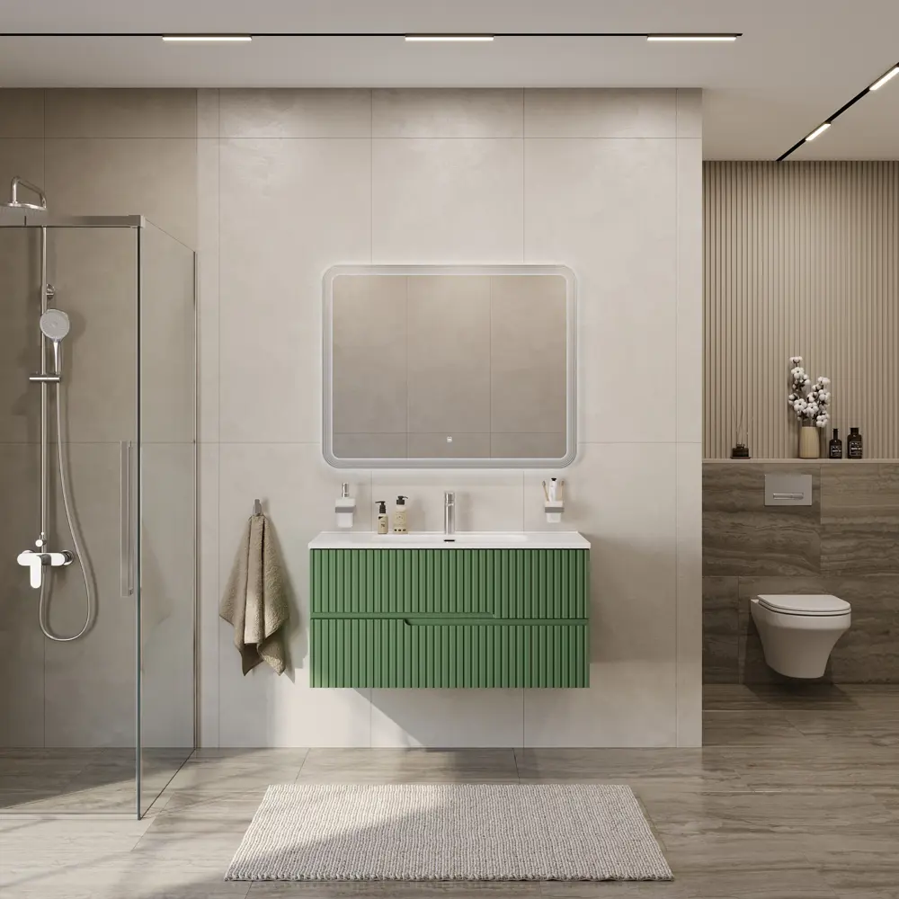 Фото 2 Тумба под раковину универсальная Cezares DUET-N-1000-2C-SO-PS-P 100см цвет фисташковый софт